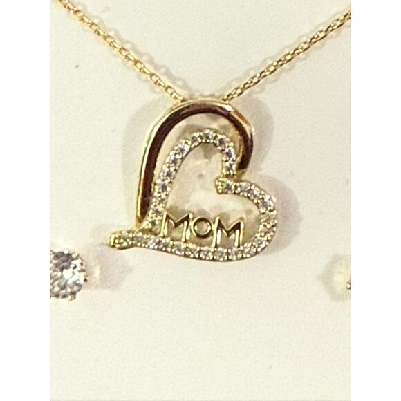 Sparkle Allure 14 kt gold plated Necklace & Earring Set Heart Mom Gift Boxed $60 - Picture 2 of 4
